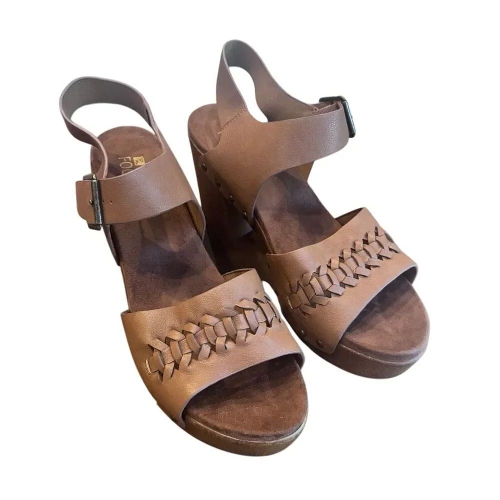 White Mountain Footbeds Altheda Platform Heeled Sandals Brown Size 9.5M New